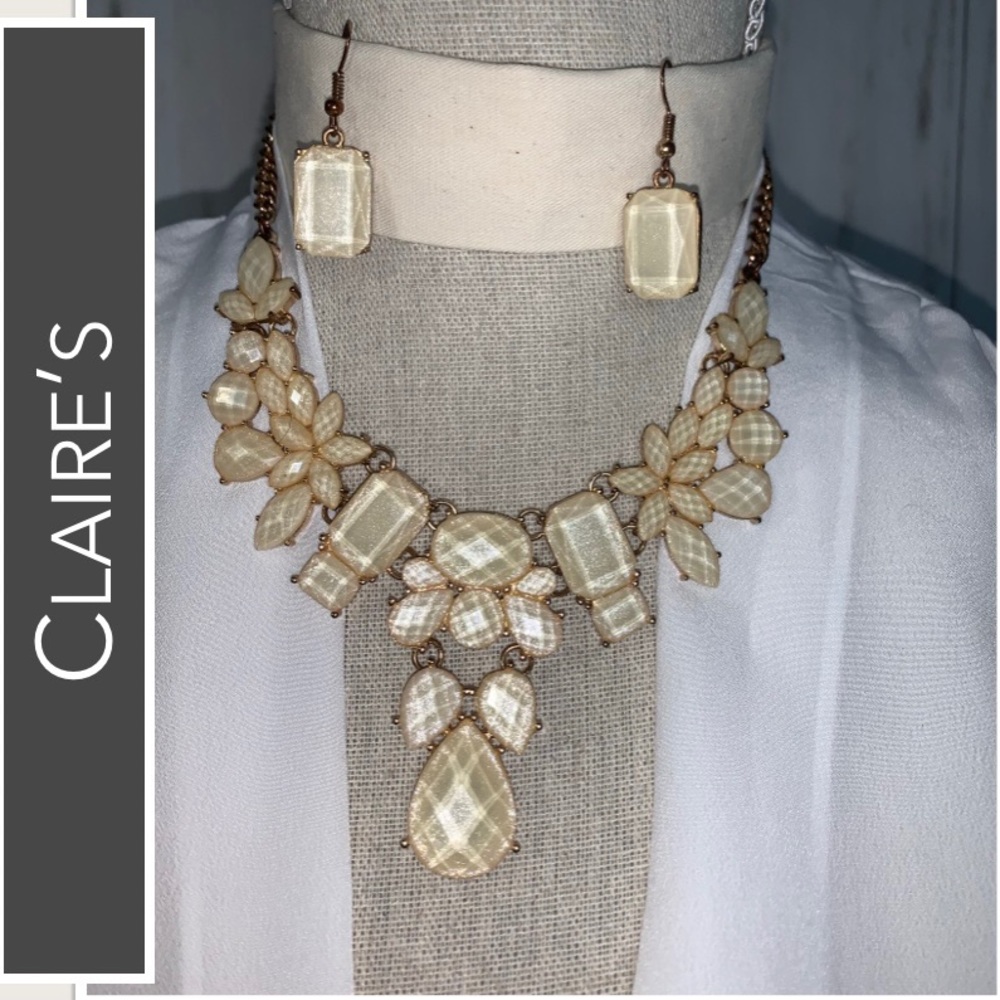Claire’s Jewelry Set Necklace & Earrings Ivory~Vanilla Stones - Picture 14 of 14